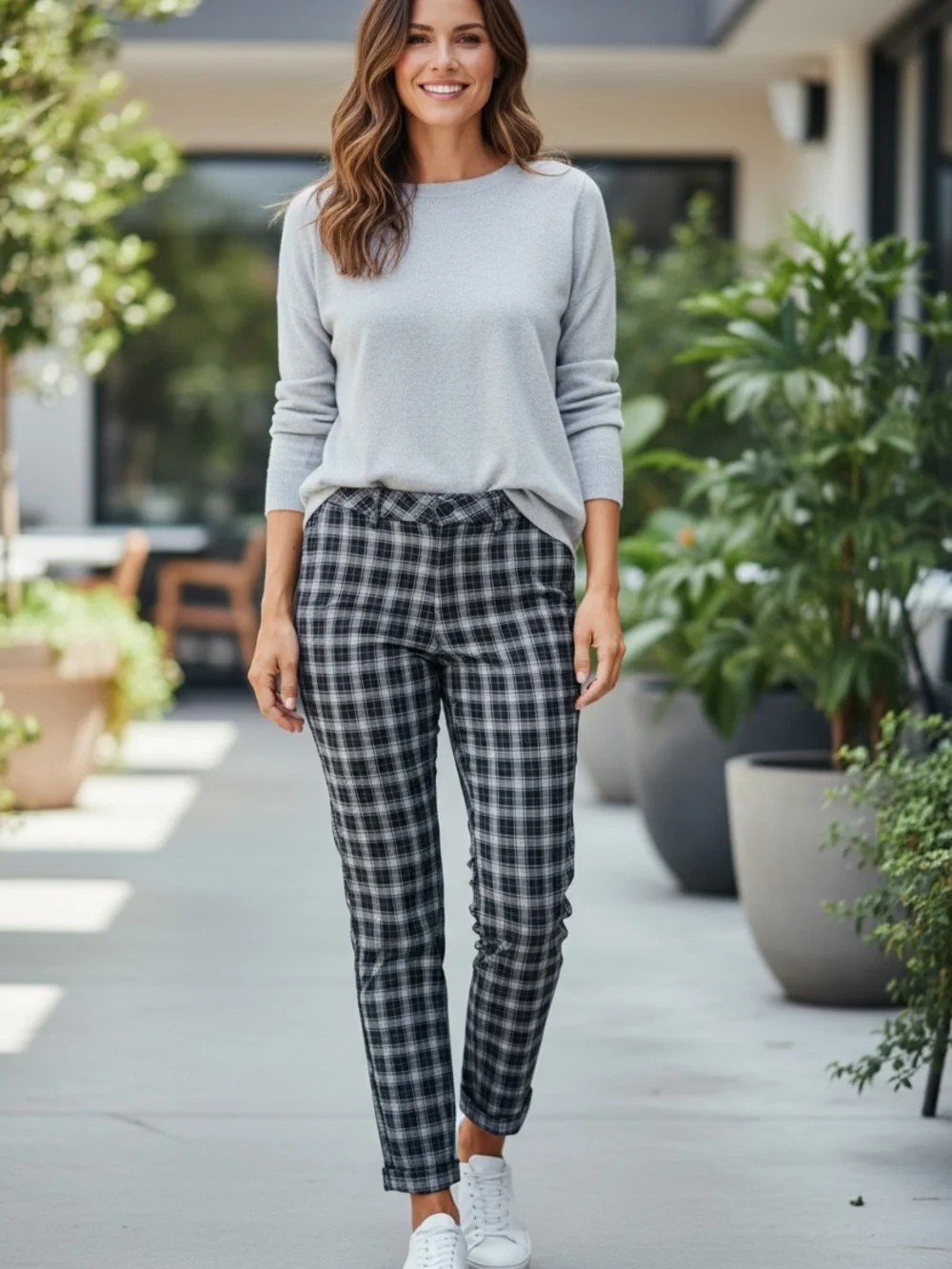 Banana Republic Navy & Cream  Plaid Slim Ankle Pants
